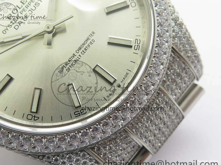 0224 Practical DateJust 41 126334 904 Full Paved Diamonds BP Maker Best Edition Silver Dial on Oyster Bracelet A 2542